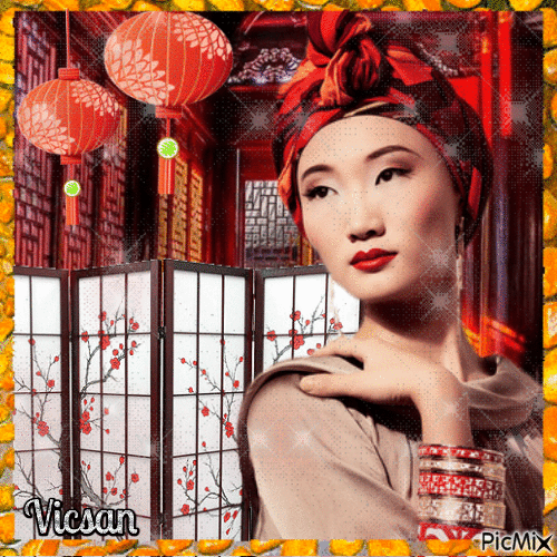 Glamoroso retrato de una mujer china - Gratis geanimeerde GIF