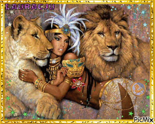 Leona, mujer y leon - Darmowy animowany GIF