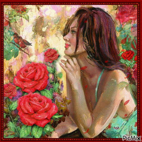 Kırmızı Güller ve Kadın - Darmowy animowany GIF