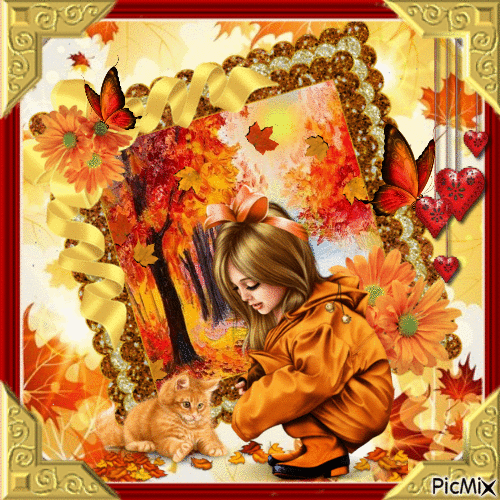 Girl in Autumn - GIF animasi gratis