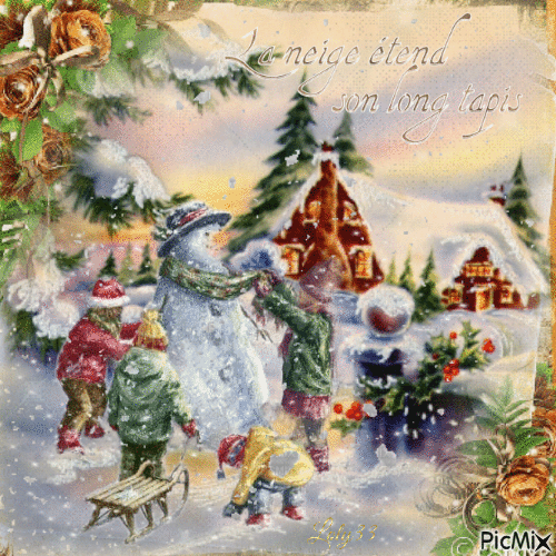les enfants et  le       bonhomme de neige - Δωρεάν κινούμενο GIF