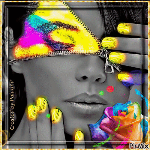 MULTICOLORS AND BRIGHT YELLOW NAILS - Gratis animeret GIF