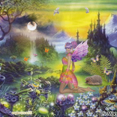 Fairy in the moonlight - GIF animé gratuit