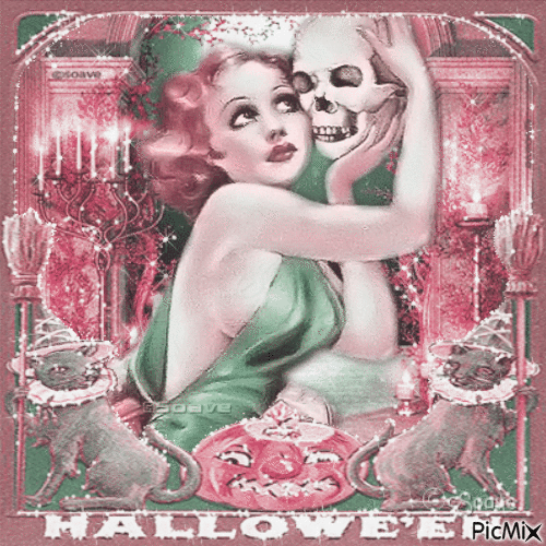 Halloween with a gothic woman - GIF animé gratuit