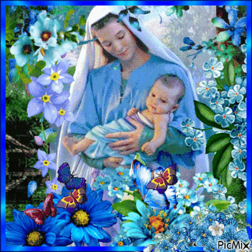 Mother and child on a blue background - GIF animado gratis