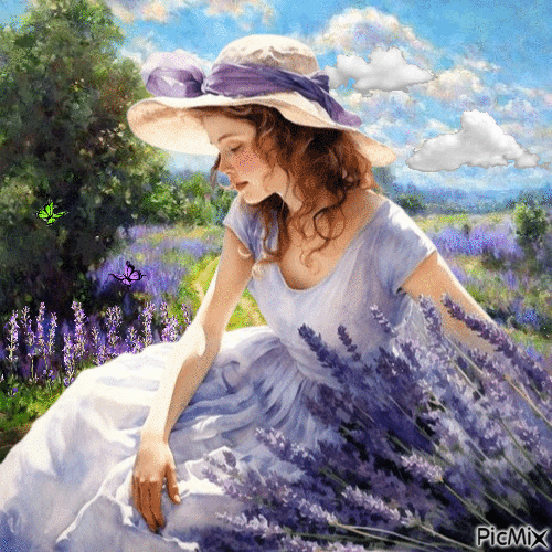 Girl in a Lavender Field - GIF animé gratuit
