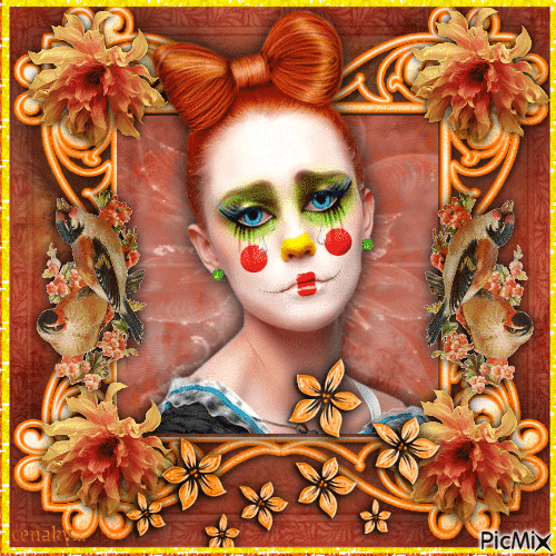 Portrait de clown - Tons oranges - Free animated GIF