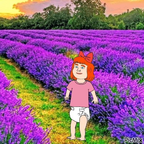 Baby in purple flower field - gratis png