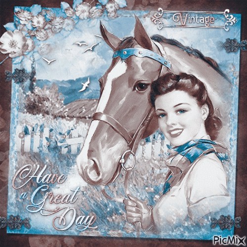 Woman and horse - Vintage - Free animated GIF