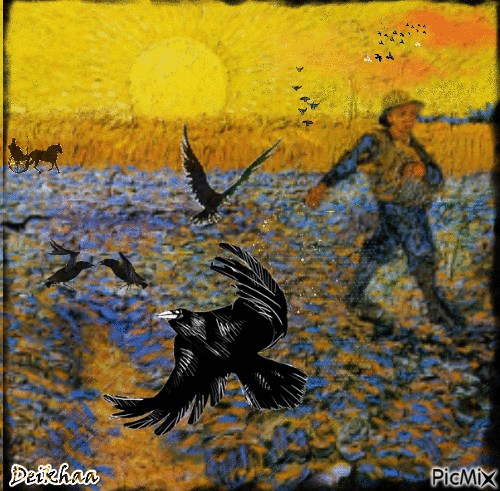El sembrador y los cuervos - Gratis animerad GIF