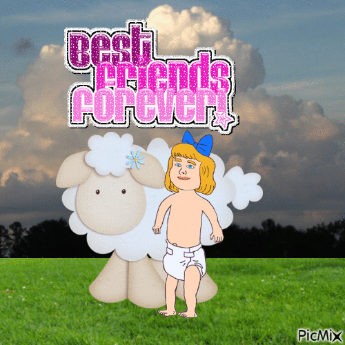 Baby and sheep Best friends forever - GIF animé gratuit