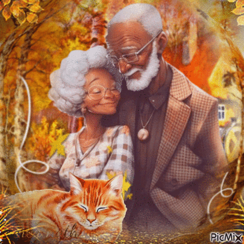 Couple de séniors amoureux en automne...concours - GIF animé gratuit