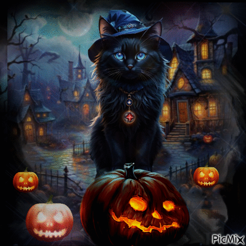 Gato disfrazado de Halloween - Бесплатни анимирани ГИФ