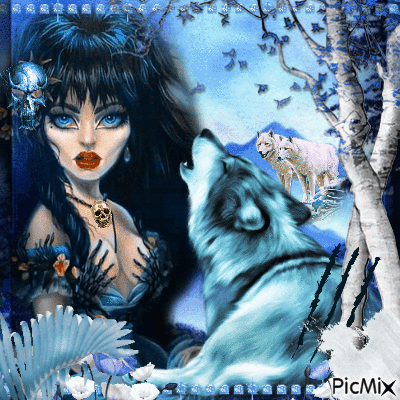 blue goth with wolf - Gratis animerad GIF