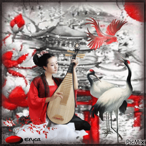 Art asiatique ( tons blanc ,rouge et noir ) - Gratis animerad GIF