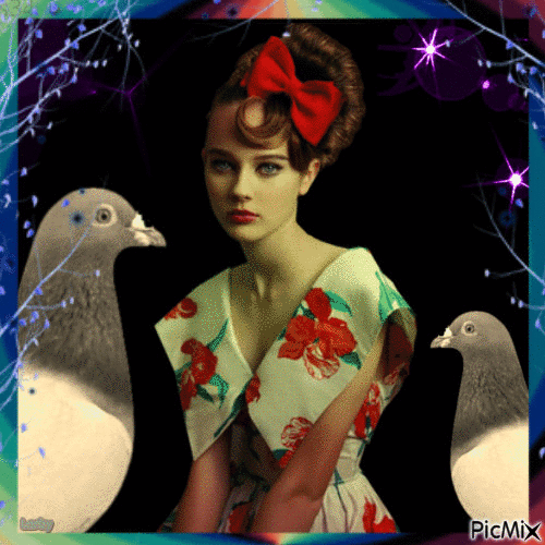 Fille et pigeons !!!! - Free animated GIF