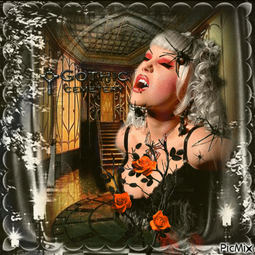 Femme vampire gothic jaune et noir - Darmowy animowany GIF