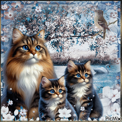 Have a Lovely Day - Cat family - Бесплатни анимирани ГИФ