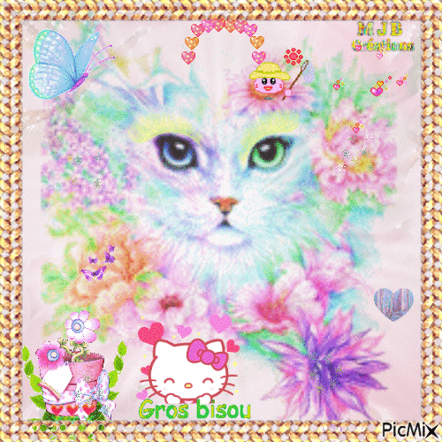 ..  Chat Dessiné  Pastel ... M J B Créations - Free animated GIF
