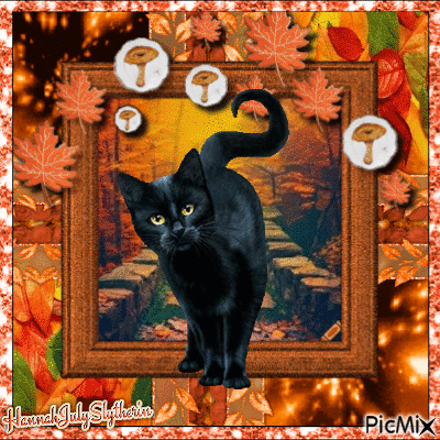 {♠}Black Cat in Autumn{♠} - Ilmainen animoitu GIF