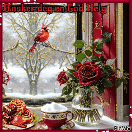 Wish you a Good Weekend. Window, roses, winter - Ingyenes animált GIF