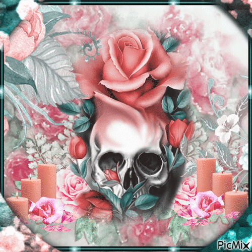 Skull With Roses - GIF animasi gratis