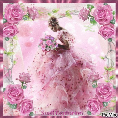 Mulher e rosa - Gratis geanimeerde GIF