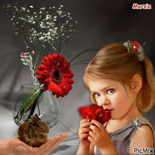bimba con fiore - Ingyenes animált GIF