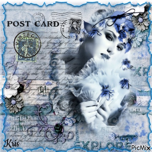 Carte postale bleu - Vintage - nemokama png