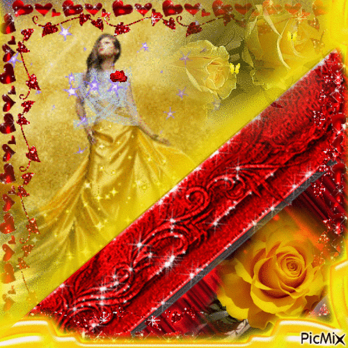 femme rouge et or - GIF animado grátis