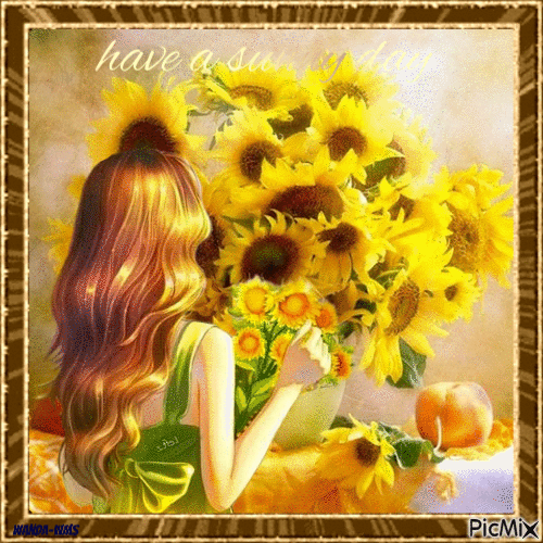 Sunny day-sunflowers-girl-yellow - Zdarma animovaný GIF