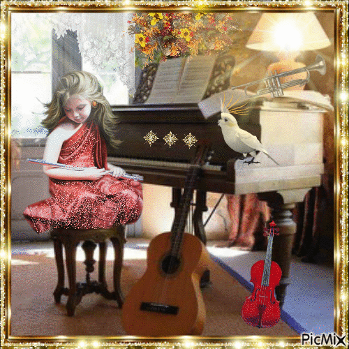 L'amour d'une petite fille pour la musique! - Animovaný GIF zadarmo