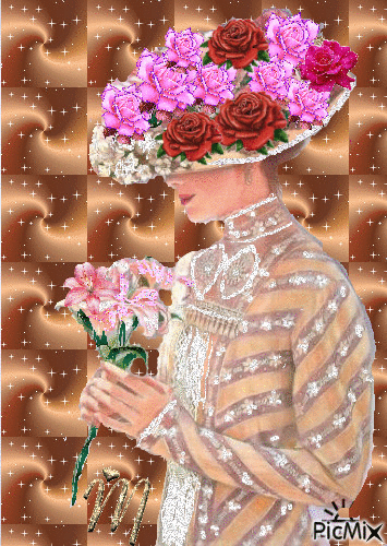 femme au chapeaux rose - Безплатен анимиран GIF