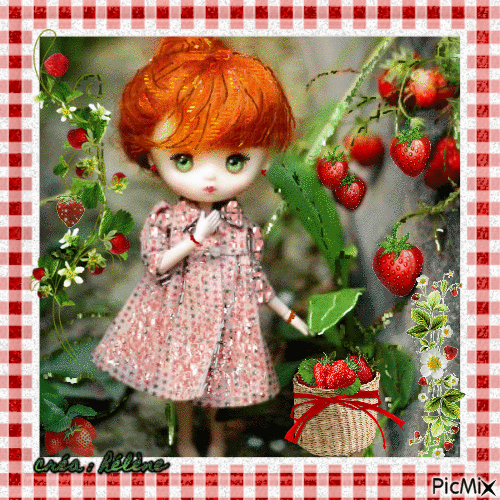 fillette aux fraises - GIF animé gratuit
