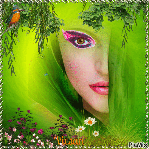 Mujer - Tonos verdes - Darmowy animowany GIF