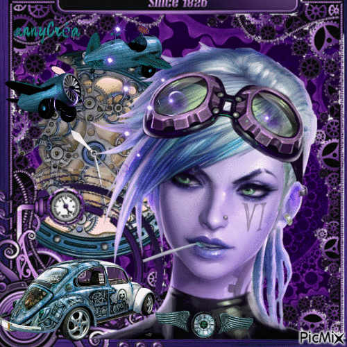 Steampunk violet et turquoise - Free animated GIF