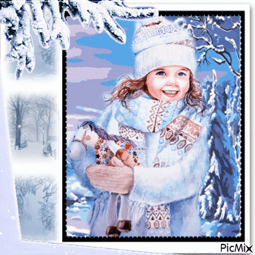 Portrait fillette en hiver - Free animated GIF