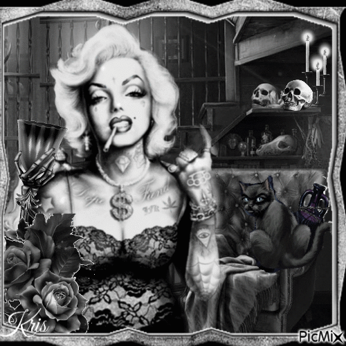 Marilyn Monroe - Gothique en noir et blanc - GIF animé gratuit