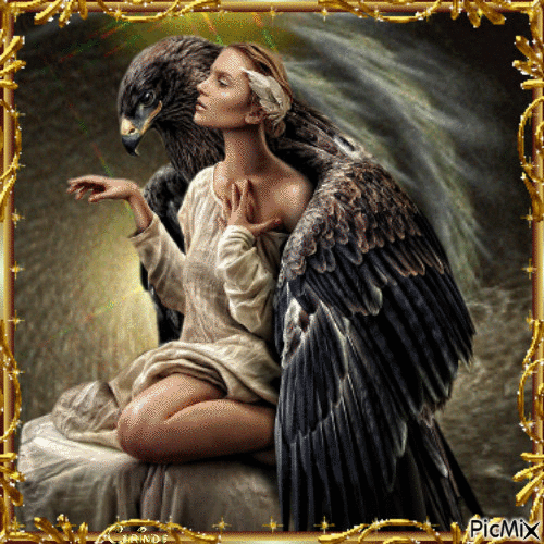 Portrait femme et aigle - Nemokamas animacinis gif