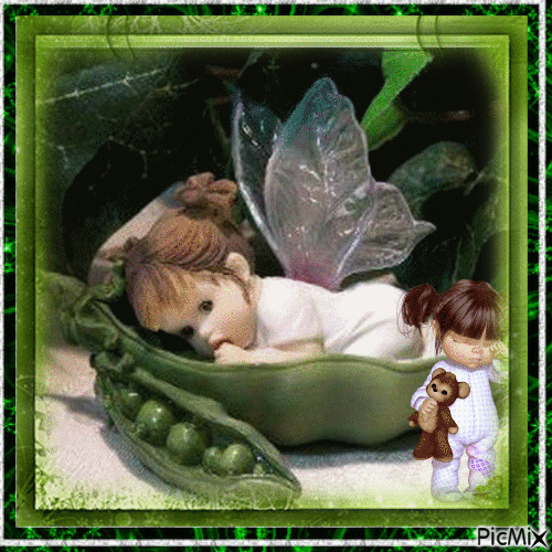 Bébé anjo e a ervilha - GIF animado gratis