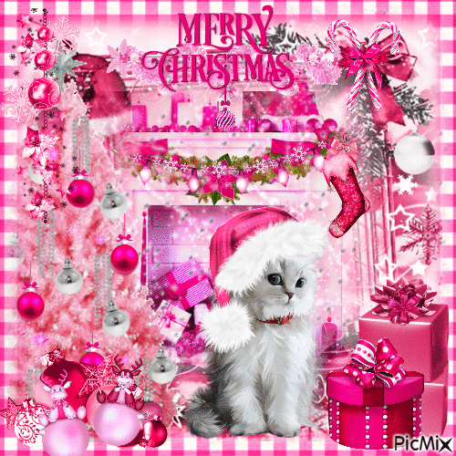 Pink Christmas Cat - GIF animado gratis