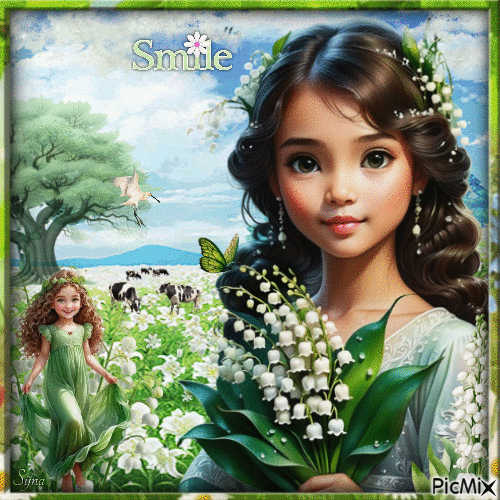 Lily of the valley.Girl - GIF animé gratuit