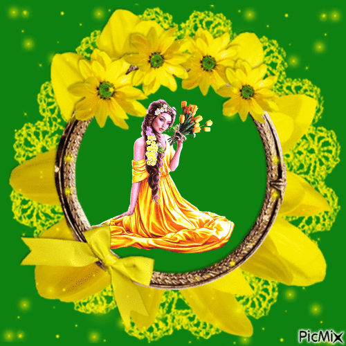 lady in yellow - Gratis animeret GIF