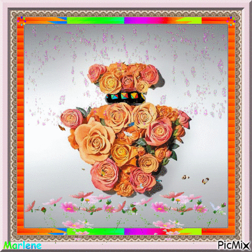 fleurs bouteille papillon deco - Ücretsiz animasyonlu GIF