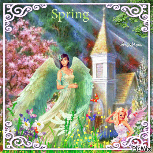 Anges  et printemps... 🤍🌺🌸🌷🤍 - GIF animé gratuit
