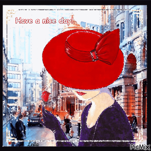 Have a nice day. Woman in the city - GIF animado gratis