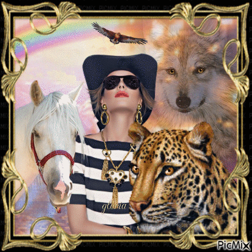 tigre, femme, cheval et loup - 無料のアニメーション GIF