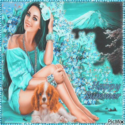 Happy Summer. Turquoise and blue tones - GIF animado grátis