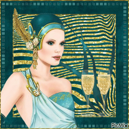 teal and gold art deco - 免费动画 GIF