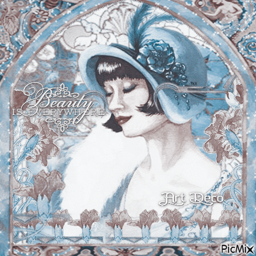 Art deco woman blue vintage - GIF animé gratuit